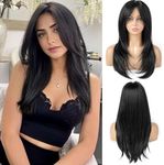 Akashkrishna Full Head Hair Wig for Women With Centre Parting Natural Black Straight Hair Wig Made With Japanese Synthetic Fiber Includes Comb Wigcap