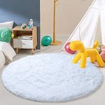 Round Rugs for Bedrooms Fluffy Living Room Circle Area Rug Soft Rug Shaggy Carpet for Kids Room Floor Mat (White, 2.6feet)