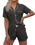 Ekouaer Womens Pajamas Set Classic Button Down Short Sleeve Sleepwear Nightwear Soft Pj Lounge Set,Dark Flower Gray,X-Large