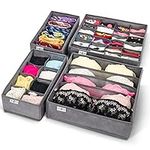 Craxter Underwear Drawer Organiser Divider – Set of Fabric Drawer Dividers for Clothes, Foldable Wardrobe Draw Organizer for Baby clothes, Socks, Bras, Scarf, Ties, Belts and Knickers (Set of 4 Grey)