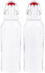 Bormioli Set di 2 bottiglie in vetro a costine da 1,2 litri "Officina 1825", con decorazione in rilievo e tappo con chiusura meccanica