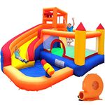 Ballsea Bouncy Castle, Inflatable Trampoline Bounce House with Long Slide, Climbing Wall, Ball Pit, Cannon, Bucket Dump for Kids Indoor Outdoor