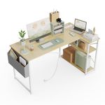 BEXEVUE Computer Desk with Power Outlets, 47 Inch L Shaped Desk with Reversible Shelves, Gaming Desk Corner Desk Study Work Desk for Home Office Bedroom Small Space, Beige