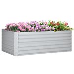 Outsunny Raised Beds for Garden, Galvanised Steel Outdoor Planters with Multi-reinforced Rods for Vegetables, Plants, Flowers and Herbs, 180 x 90 x 59 cm, Light Grey