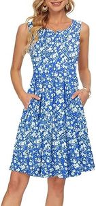 AUSELILY Women Summer Casual T Shirt Dresses Beach Cover up Women Tank Dress（XL，Floral Blue White）