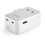 TESSAN Universal Travel Adapter PD 20W, Ultra Slim International Plug Adapter, Worldwide Power Adaptor with 3 USB (2 USB C), Travel Essentials for Canada to Europe UK Australia France Germany, Gray