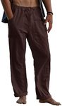 Gafeng Mens Linen Pants Yoga Beach Loose Fit Casual Summer Elastic Waist Drawstring Baggy Trousers with Pockets Brown