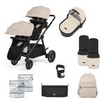 Ickle Bubba Virgo 11-Piece Single to Double Pushchair – Converts from One Child to Two for Your Newborn & Toddler, Tandem Pram with Carrycot, Lightweight & Compact, Suitable from Birth (Stone)