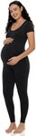 POSHDIVAH Women's Maternity Jumpsuit Romper Leggings Pregnancy Short Sleeve T Shirts Bodycon Bodysuit Shapewear Black X-Large