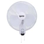 Igenix DF1656 Wall Mounted Fan, 16 Inch, 3 Speed Settings, Quiet Operation, Adjustable Angle, Wall Mounted Fan, Ideal for Home and Office, All Fixtures Included, White