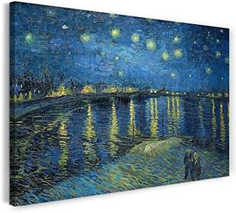 Printed Paintings Stampa su Tela con Telaio (120x80cm): Vincent Van Gogh - La Notte Stellata sul rodano (1888) - Quadri Moderni