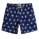 MaaMgic Mens Short Swim Trunks Quick Dry Swimming Shorts Print Bathing Suits with Mesh Lining,Navy Palm,Large