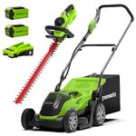 Greenworks 40V Cordless Lawn Mower 35cm (14") with 2x 2Ah batteries and chager - 2501907UC & Greenworks 40V Cordless Brushed Hedge Trimmer - Battery and charger not included - 2200907