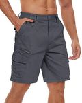 TACVASEN Mens Shorts Elasticated Waist Summer Breathable Cargo Shorts Moisture Wicking Hiking Shorts with Pockets (36, Dark Grey)