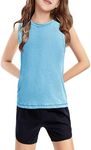 Haloumoning Girls Tank Tops Kids Sleeveless Athletic Lightweight Cute Summer Top Dancewear 5-14 Years, Blue, 10-12 Years