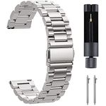 GOHHME Quick Release Metal Stainless Steel Watch Band for Men 18mm 20mm 22mm Watch Strap with Adjustable Link Removal Tool for Samsung Galaxy Watchfor Garmin Watch for Huawei Watch and More, Black, Silver