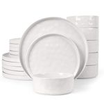 Homikit Dinner Sets for 6 People, 18-Piece Reactive Glaze Plates and Bowls Set, Elegant Dinnerware Stoneware for Kitchen, Healthy & Scratch Resistant, Dishwasher & Microwave Safe, Speckled Pearl White