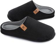 VeraCosy Men's Corduroy Slip-on Slippers Cosy Non-Slip Memory Foam Indoor House Shoes with Coral Fleece Lining Dark Black,8-9 UK