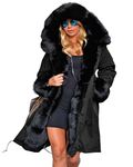 Aox Women Winter Faux Fur Hooded Coat Lady Warm Lined Thicken Parka Jacket Plus Size Outdoor Overcoat (14, Black Faux Fur)