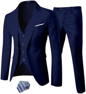 MY'S Men's 3 Piece Slim Fit Suit Set Deep Blue Large