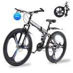 TRIOBLADE 24'' 26'' 27.5'' Folding Mountain Bike 21-Speed Foldable Mountain Bicycle with Dual Disc Brakes 3 Spoke Wheels Mountain Bikes,Dual Suspension Design for Adult Men Women (Black&Blue, 24inch)