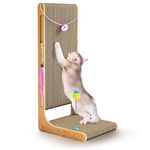 Eosarcu Cat Scratcher, 29.5in Cat Scratching Board, L Shaped Cat Scratcher for Indoor Cats, Anti Cat Scratch for Furniture with Bells, Fur Balls, Catnip, X-Large