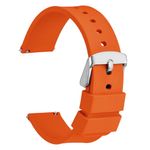 WOCCI 14mm Silicone Watch Strap, Quick Release Rubber Replacement Band with Silver Stainless Steel Buckle (Orange)