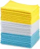 Amazon Basics Microfiber Cleaning Cloths, Ultra Absorbent, Lint Free, Streak Free, Non-Abrasive, Reusable and Washable, 16" x 12", Blue/White/Yellow, Pack of 24