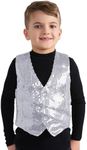 Dress Up America Sequin Vest for Kids - Silver Shiny Dance Vest for Boys - Party Costume for Girls and Boys