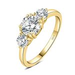 JewelryPalace Classic GRA 3 Stones 1ct Moissanite Engagement Rings for Women, 14k Yellow Gold Plated 925 Sterling Silver Promise Ring for Her, Round Cut Simulated Diamond Wedding Rings Size 7