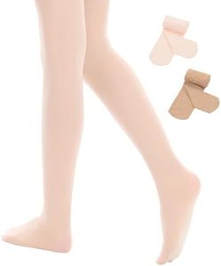 Century Star Ultra-Soft Footed Dance Sockings Ballet Tights Kids Super Elasticity School Uniform Tights For Girls 2 Pack Nude & Ballet Pink 9-14