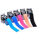 Kinesiology Tape - 5 Rolls Set, Lychee Elastic Therapeutic Sports Tape for Knee, Elbow Pain Relief, Latex Free, Water Resistant, Breathable, 2" x 16.4 feet Per Roll (Black,Blue,Skin,Pink,Sky Blue)