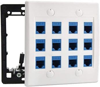 DIYTECH Ethernet Wall Plate - 12 Port RJ45 Cat6 Ethernet Wall Outlet, Female to Female Cat6 Wall Jack Keystone, Ethernet Plug in Wall Outlet, for Network Outlet Setup - White