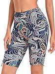 RELLECIGA Women's Paisley Floral High Waisted UV Sun Protection Swim Shorts Long Board Shorts for Women Size Large