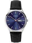 Sekonda Black Leather Midnight Blue and Rose-Gold Dial Watch 1701