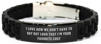 CUCOLUS Chef's Favorite Quote Glide lock Clasp Valentine's Day Unique Gift for Men or Women, Adjustable Silver Black Stainless Steel Silicone Clasp, 9.05 Inch, Premium Bag