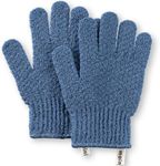 MainBasics Exfoliating Bath Gloves for Shower Heavy-Textured Nylon Fiber Body Exfoliator Scrub Gloves - Hanging Loop, Stretchy Design, Machine Washable (1 Pair, Pigeon Blue)