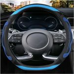 D Cut Steering Wheel Cover - D Shaped Flat Bottom Microfiber Leather Anti-Skid Breathable Fit 14.5"-15" (blue)