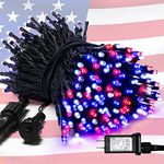 JMEXSUSS 200 LED 66ft Red White and Blue Lights Outdoor, Expandable Waterproof 4th of July Lights, 8 Modes Patriotic String Lights Plug in for 4th of July Tree Independence Day Indoor Decorations