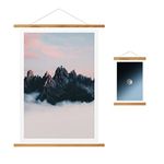 Navaris Magnetic Poster Hangers (Set of 2) - 21cm and 61cm Long Picture Hanger Frames - Teak Wood Wooden Frame Rails for Posters, Pictures, Prints