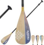 WONITAGO SUP Paddleboard Paddle with Carbon Fiber Shaft and PP Blade, Floating Adjustable Stand Up Paddle Board Paddle, 170-210 cm/68-84 Inches, Bamboo & Wave Orange Pattern