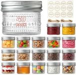 40 Pack Small Glass Jars with Lids - 4oz Vintage Embossed Mini Mason Jars ,Regular Mouth Mason Canning Jar with Seal Bands for Jam, Honey, Jelly, Dessert, Spice, Wedding Favors, DIY Candles Decor