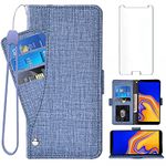 Asuwish Compatible with Samsung Galaxy J4 Plus Wallet Case and Tempered Glass Screen Protector Leather Flip Cover Card Holder Cell Phone Cases for Glaxay J4 Prime Gaxaly J4 Core J4+ 2018 Women Blue