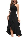 Bbonlinedress Halter Cocktail Women Dresses Prom Formal Wedding Bridesmaid Dress Ruffled Maxi Hi-Lo Evening Party 2024 Dress, Black, Medium