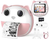 HelloBaby Instant Print Camera for Kids, 3.2'' IPS Screen Kids Instant Cameras, Portable Travel Camera Toy for 3-12 Years Old with 16GB SD Card, 1080P HD Digital Video Cameras for Toddler, Pink