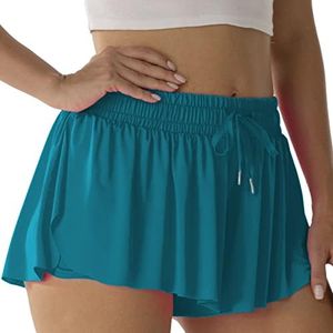 Flowy Athletic Shorts for Women Running Tennis Butterfly Shorts Girls 2-in-1 Double Layer Quick-Drying Comfy Shorts (Turquoise Blue, Small)