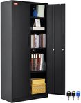 VEVOR Metal Storage Cabinet with 2 Magnetic Doors and 4 Adjustable Shelves, 90 kg Capacity per Shelf, Locking Steel Storage Cabinet, 1.8 m Metal Cabinet with 3 Keys, for Office, Garage, Home, Black