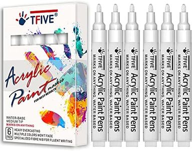 White Acrylic Paint Marker Pens - 2-3mm Medium Tip, 6 Pack Permanent White Water Based Paint Pen for DIY Projects, Paintings for Rock, Fabric, Wood, Leather, Metal, Ceramics, Paper, Glass, Plastic