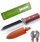 Hori Hori Soil Gardening Knife - Stainless Serrated Side Weeding Digging Knife Landscaping Planting Gardening Tool,Cut-Resistant Gloves Handguard