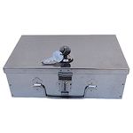 GinoSet® Stainless Steel Cash/Jewellery/Coin Storage Rectangular Silver Boxes with Pre-Fitted Lock (10" X 7" X 3")